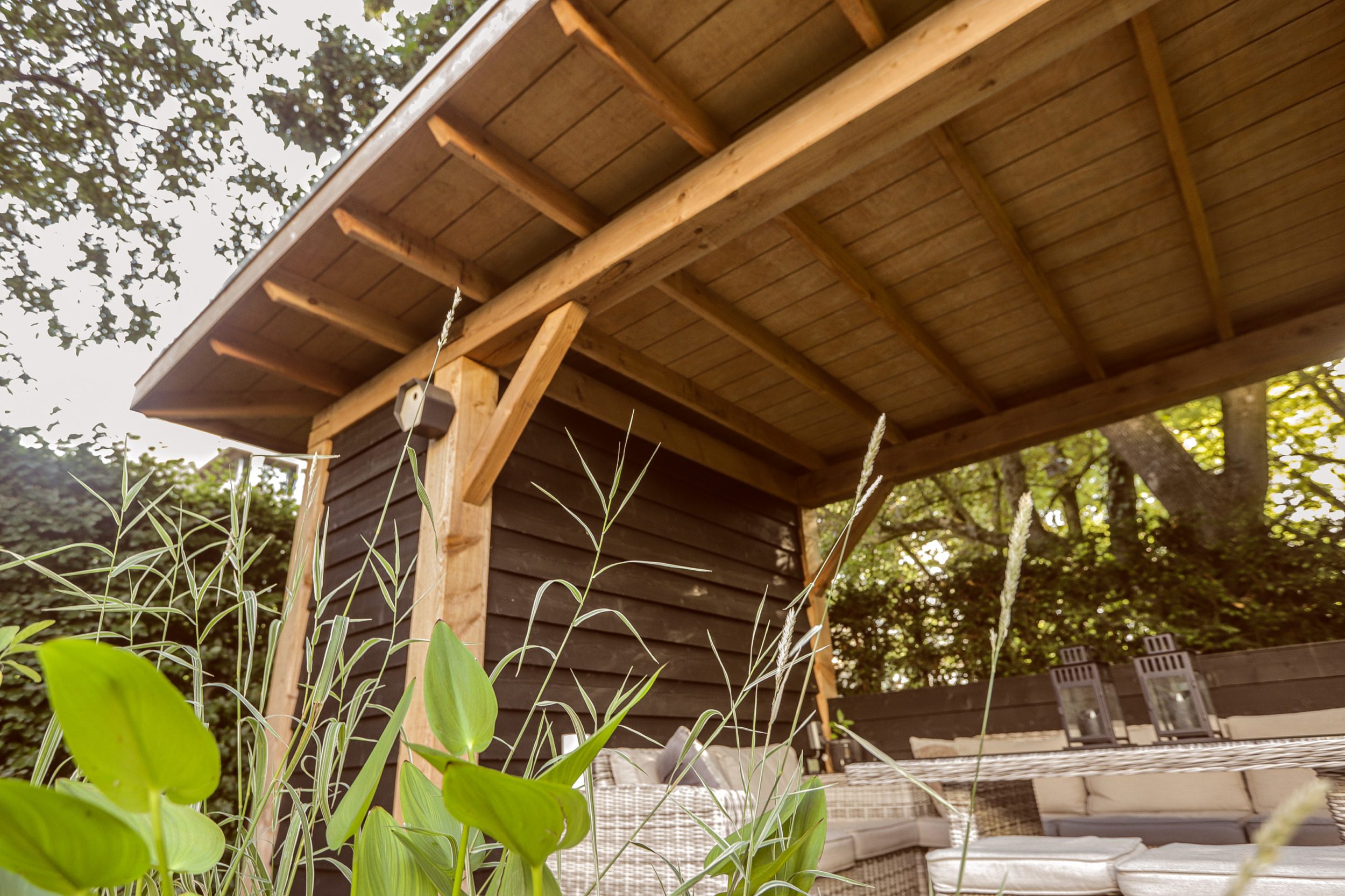 Complete tuin met keramisch terras en overkapping